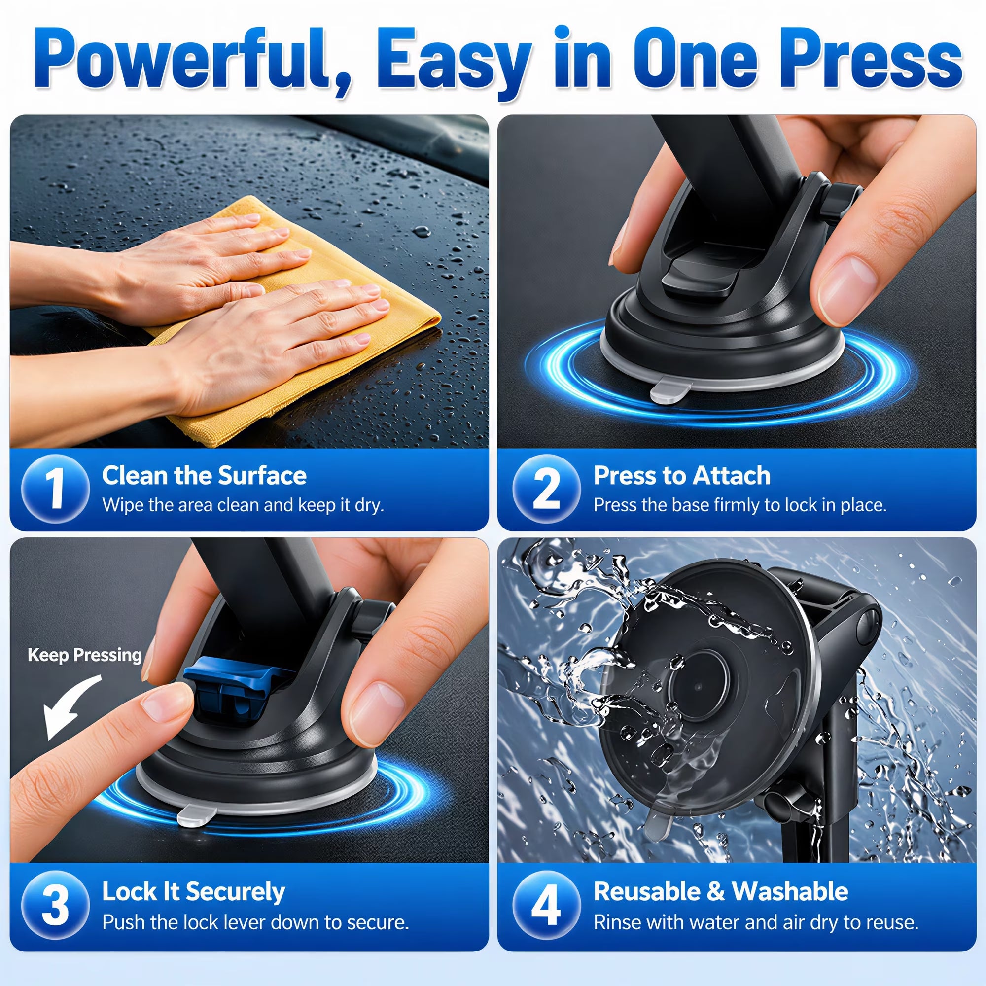 YOOVEE 3-in-1 Universal Car Phone Holder - Heavy-Duty Dash, Windshield & Vent Mount