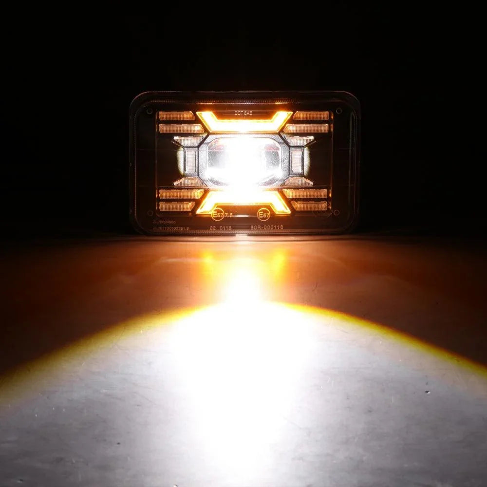 Auxbeam 4x6 Inch Sealed Beam LED Headlights with Hi-Lo Beam DRL Turn Signal