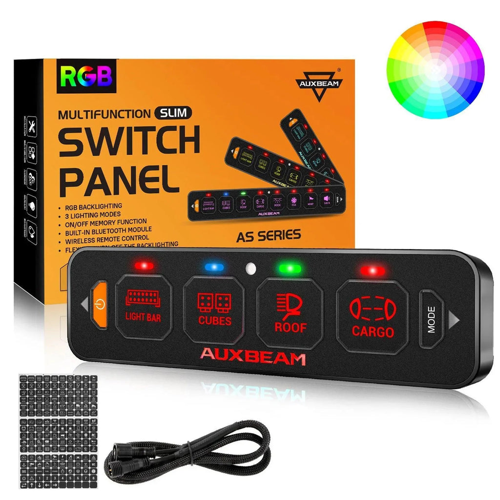 AS Series 4 Gang (AS-R40) RGB Slim Switch Panel, Toggle/ Momentary/ Pulsed Mode Supported(One-Sided Outlet)