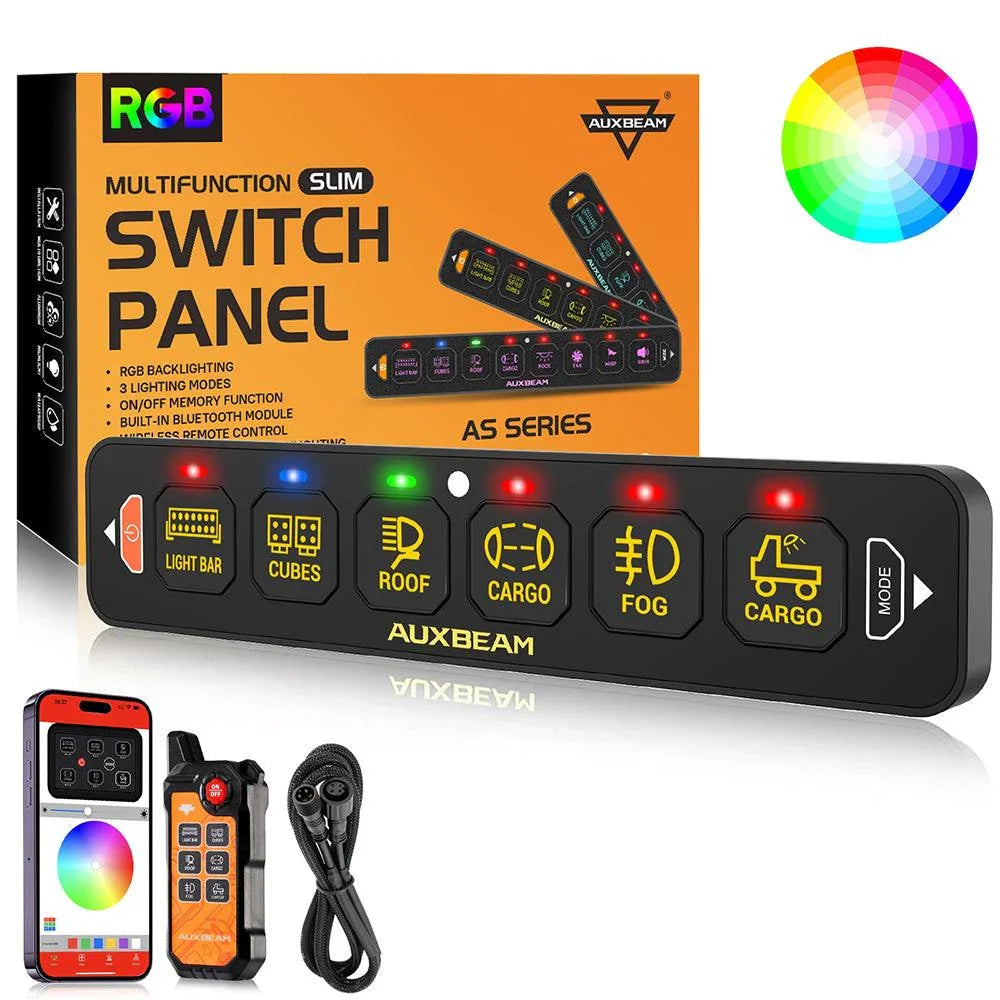 Auxbeam AS Series 6 Gang (AS-600) RGB Slim Switch Panel with APP&Remote Control