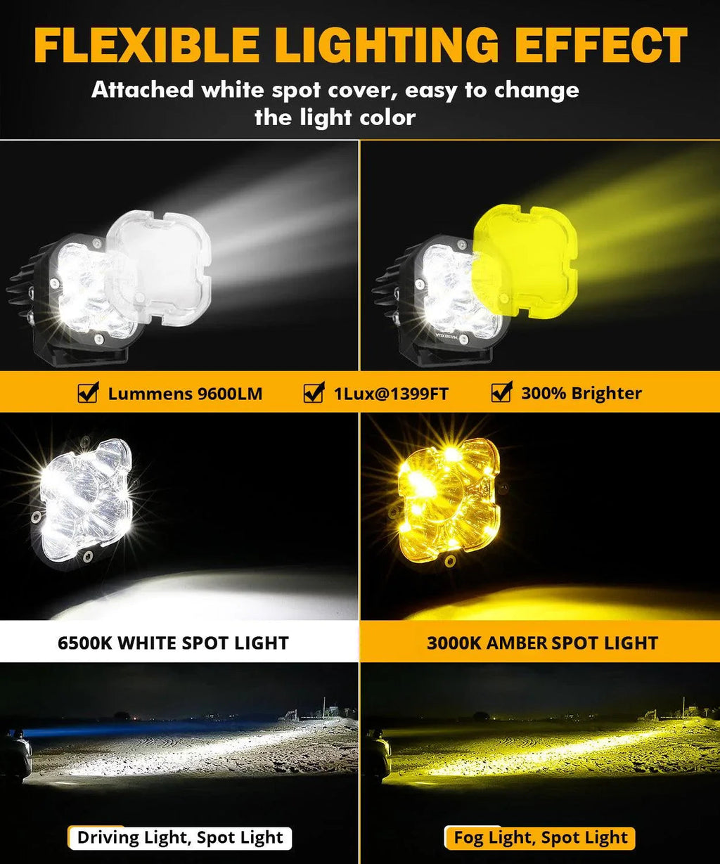 XP-ULTRA Series 3 Inch 80W Spot Beam LED Pods Amber&White Offroad Lights