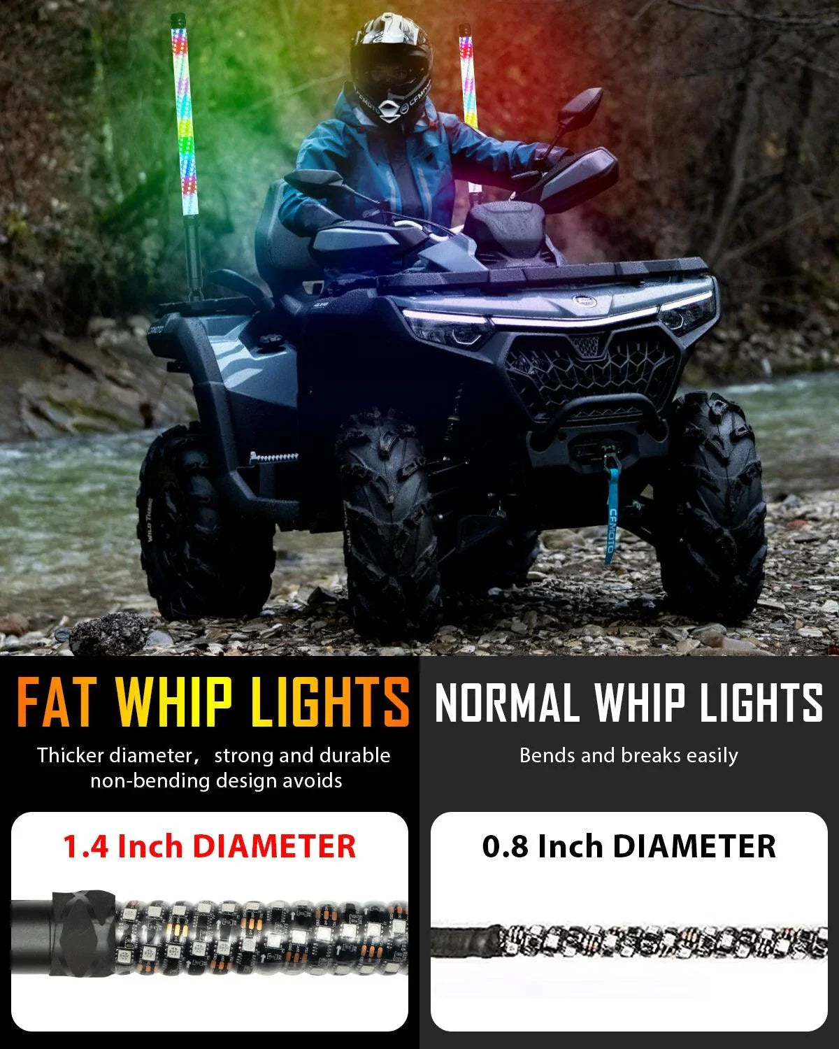 Auxbeam 2.2FT LED RGB Whip Lights with Turn Signal & Brake Light