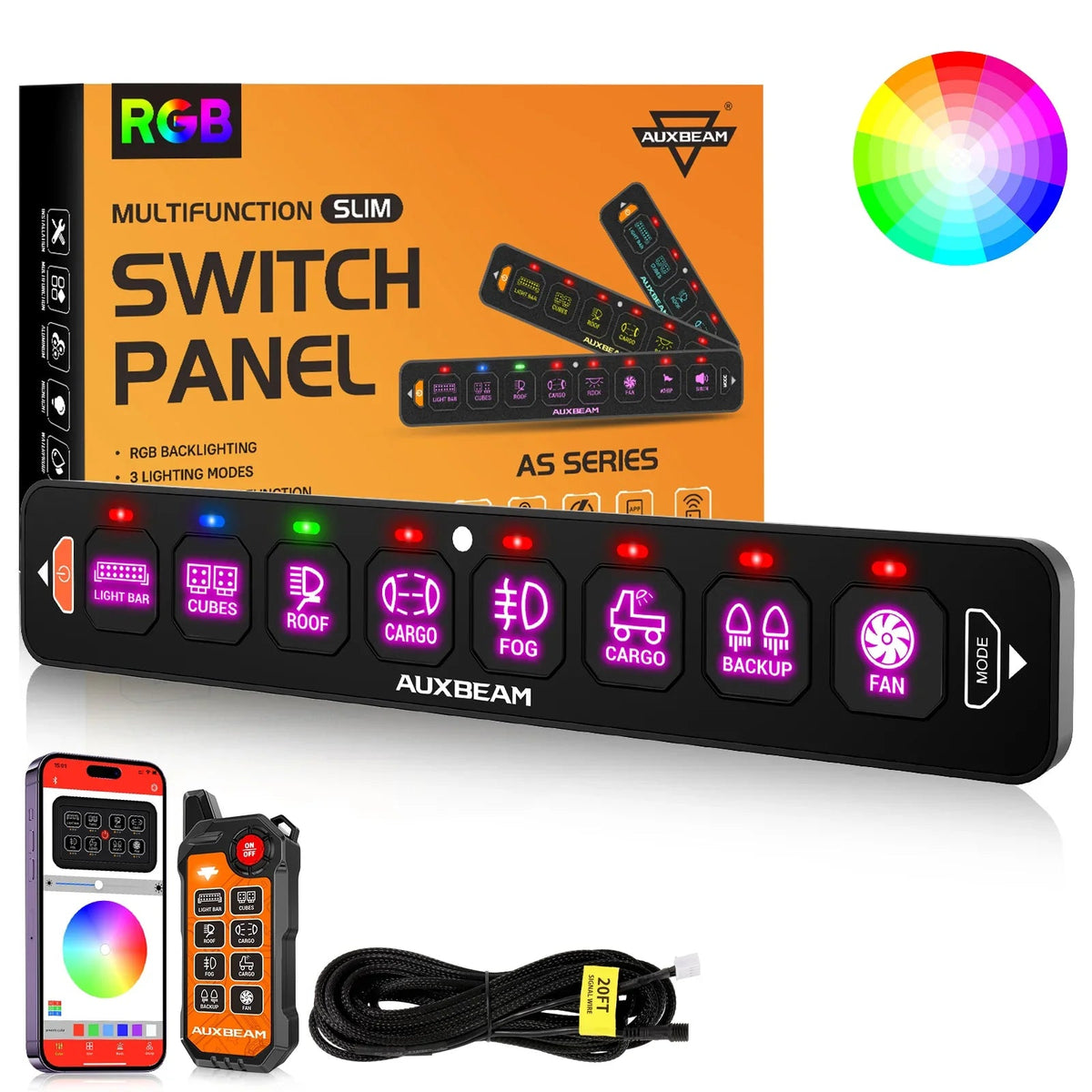 Auxbeam AS Series 8 Gang (AS-800) RGB Slim Switch Panel with APP&Remote Control