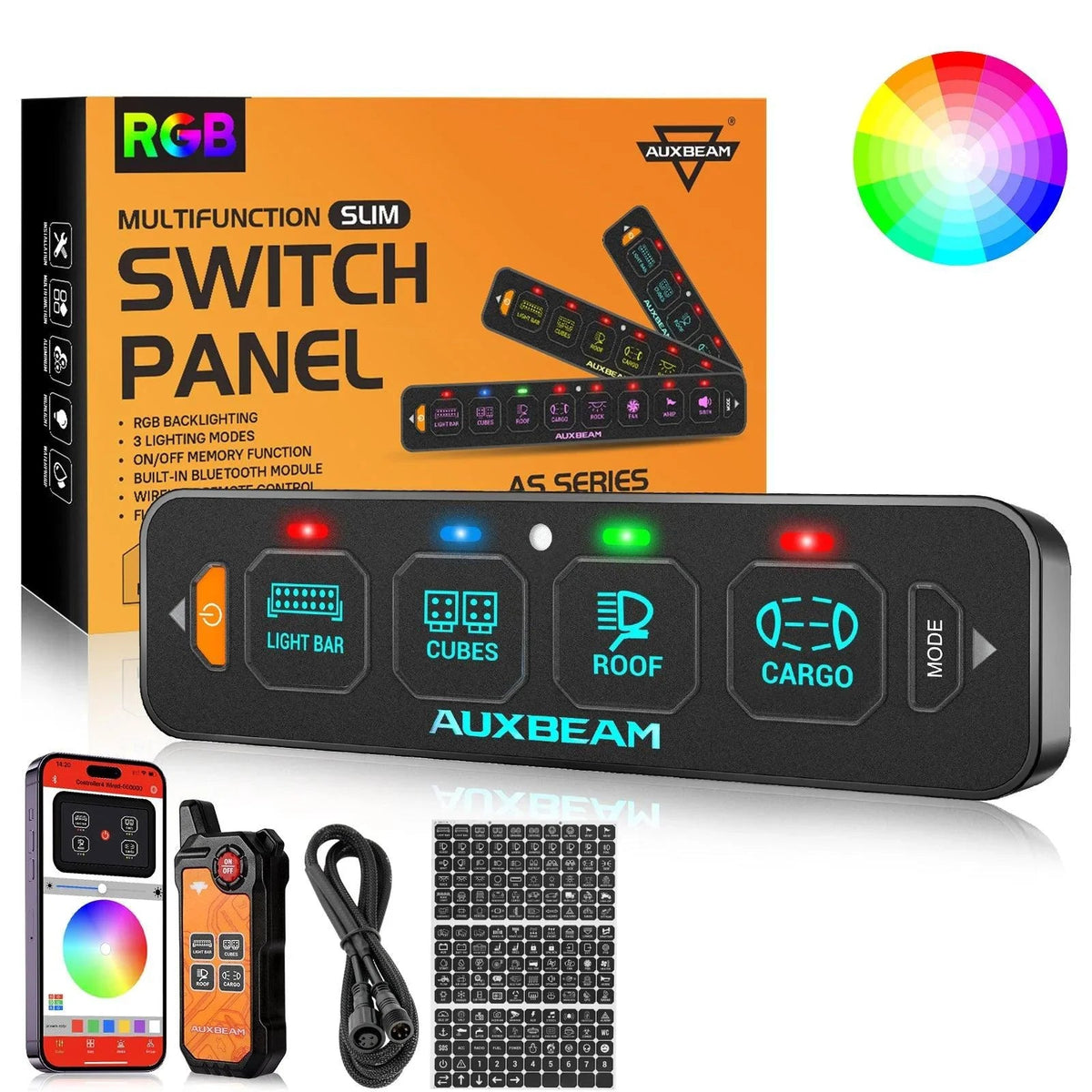 Auxbeam AS Series 4/6/8 Gang RGB Slim Switch Panel with APP&Remote Control