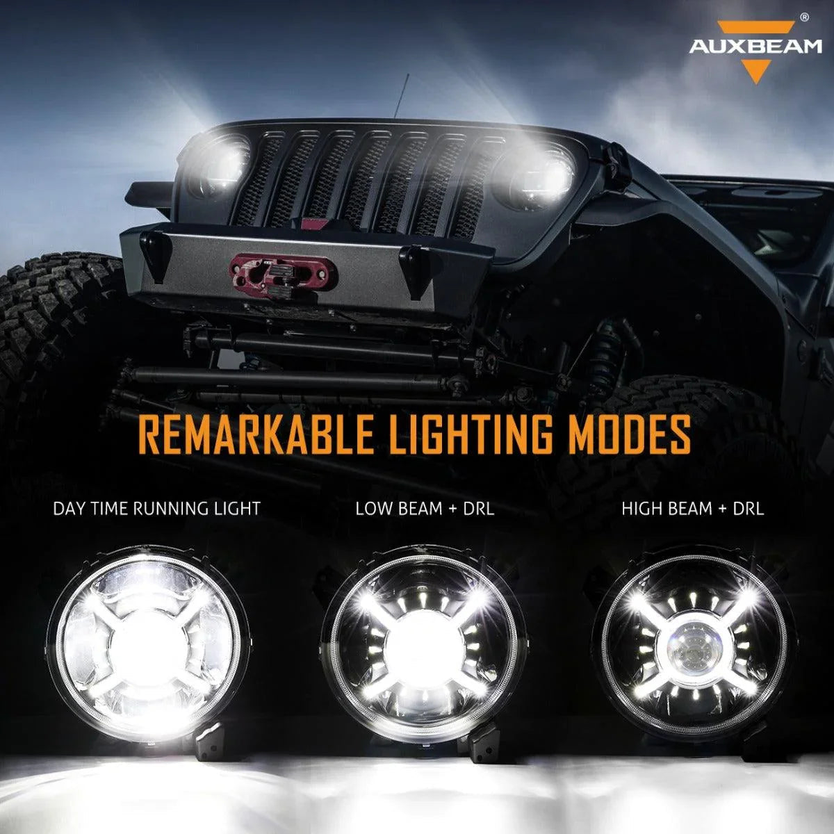 Auxbeam 9'' Round 100W LED light for 2018-2022 Jeep Wrangler JL, 2019-2022
