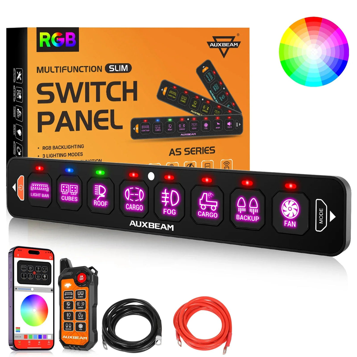 Auxbeam AS Series 8 Gang (AS-800) RGB Slim Switch Panel with APP&Remote Control