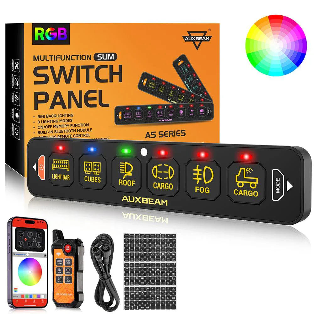 Auxbeam AS Series 4/6/8 Gang RGB Slim Switch Panel with APP&Remote Control