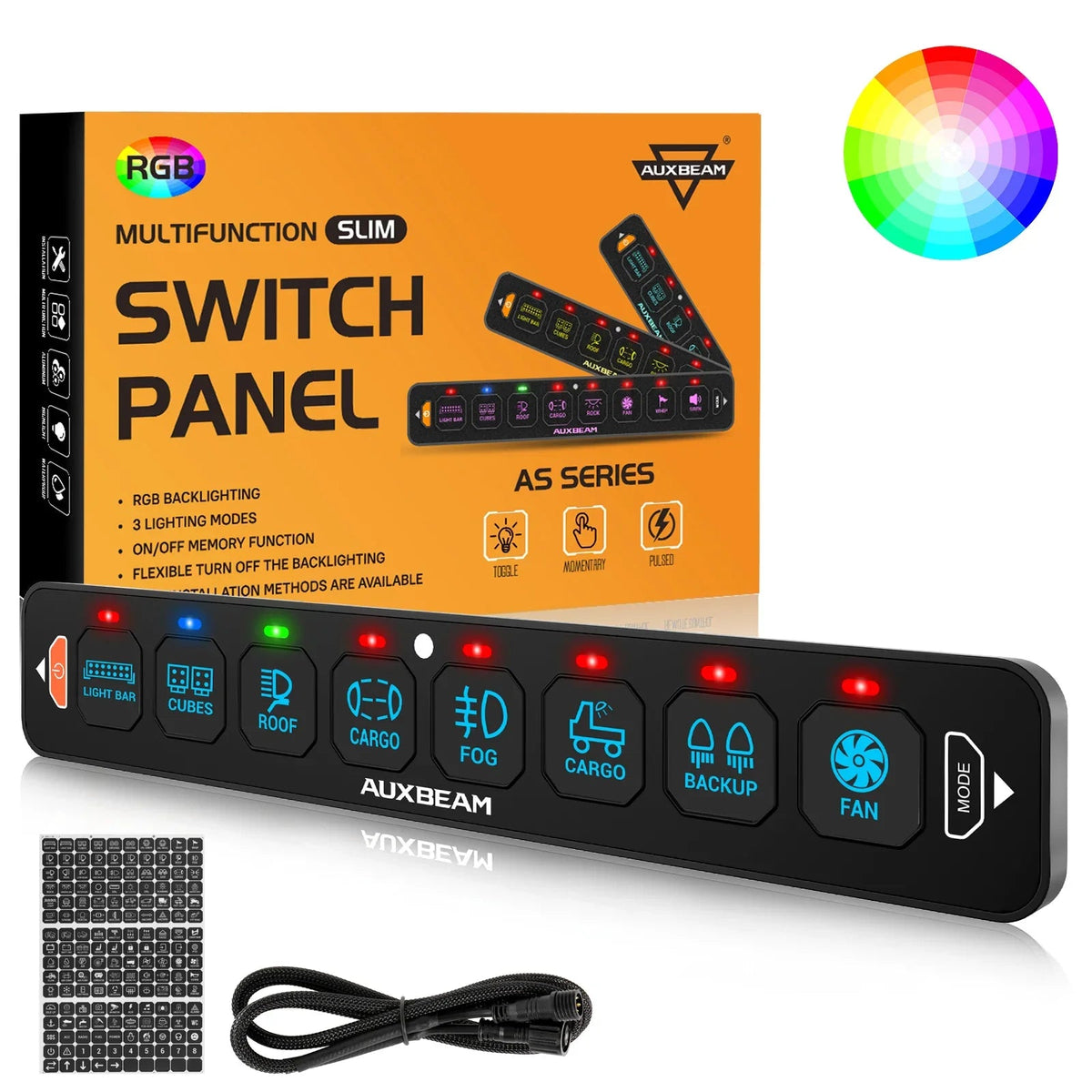 Auxbeam AS Series 4/6/8 Gang RGB Slim Switch Panel with APP&Remote Control