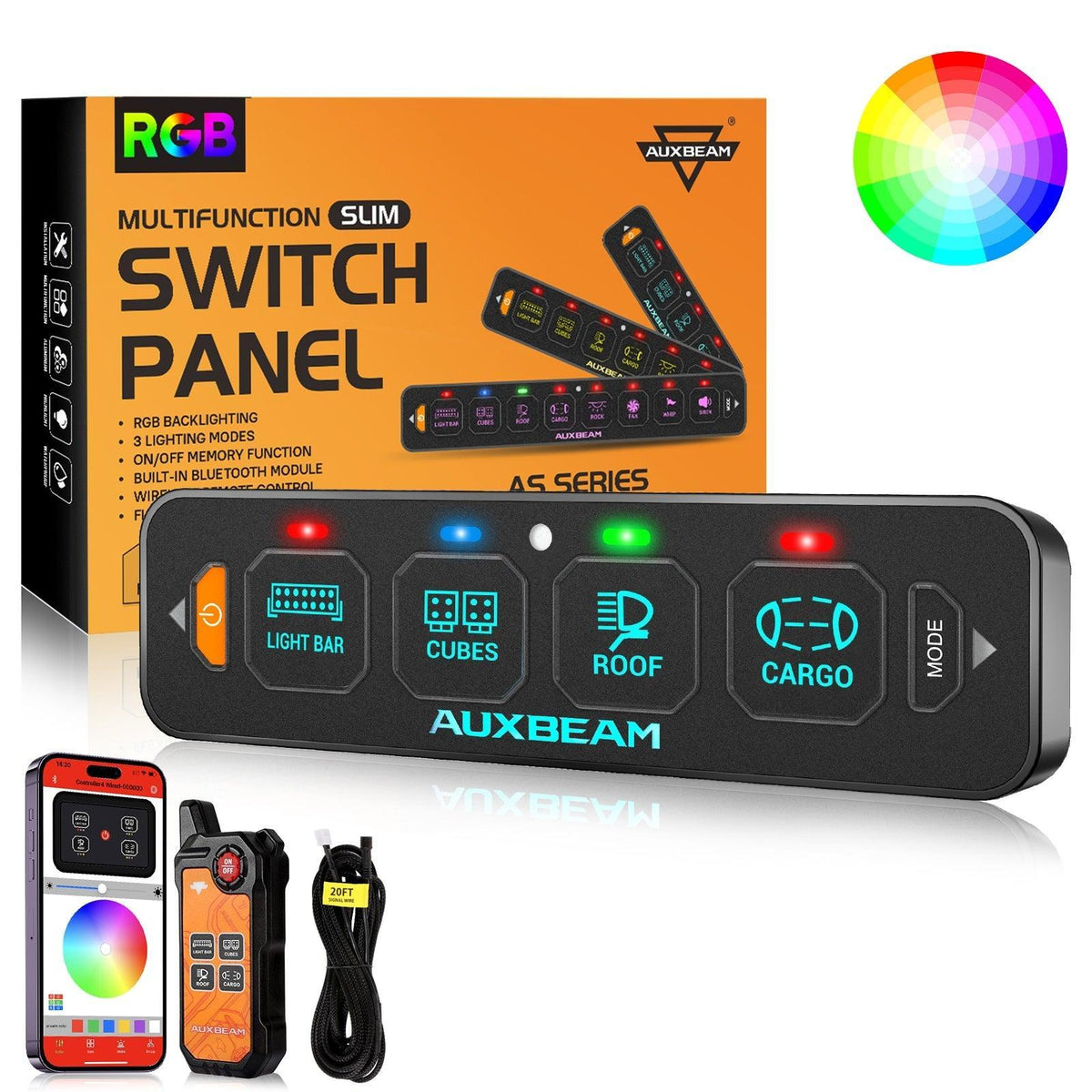 Auxbeam AS Series 4/6/8 Gang RGB Slim Switch Panel with APP&Remote Control