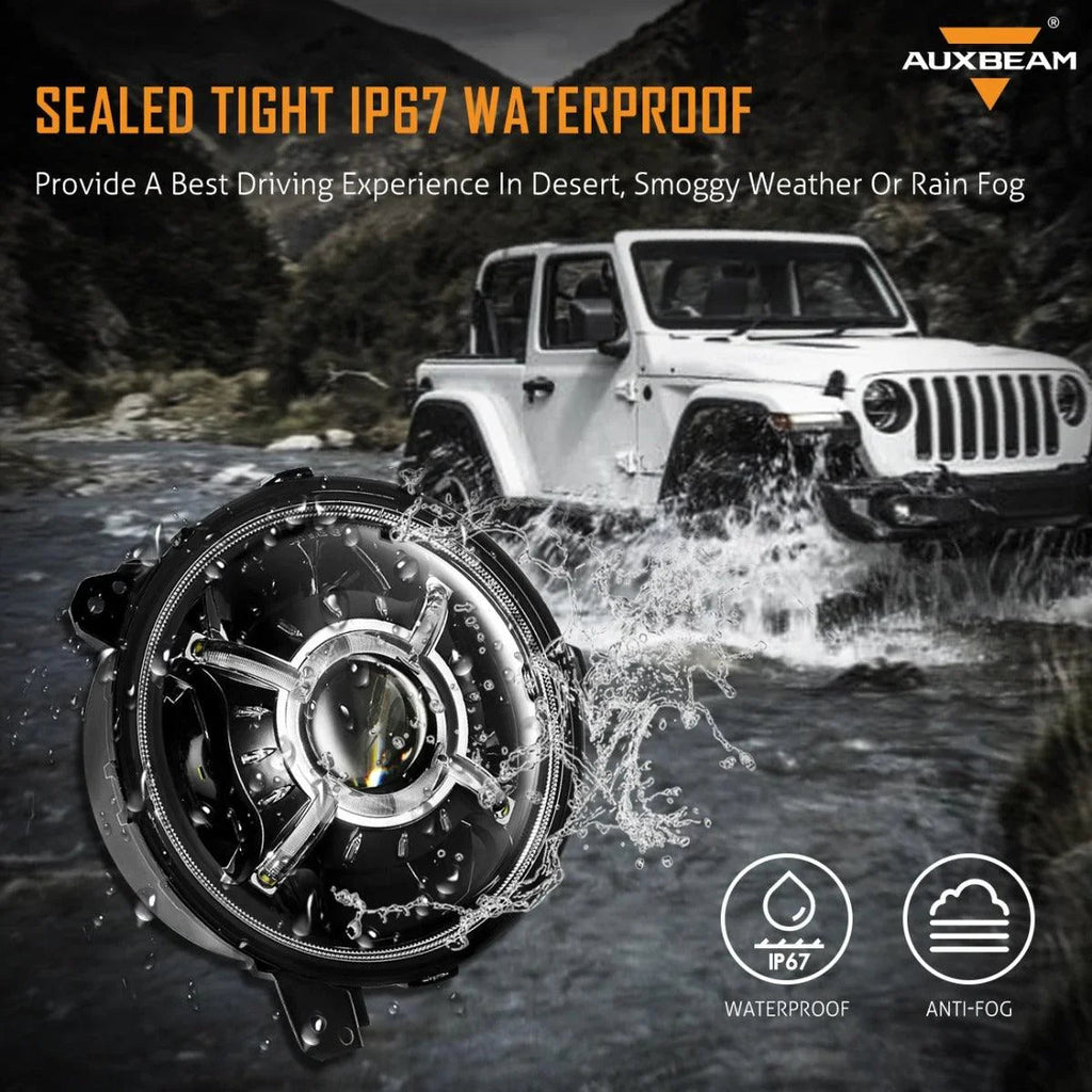 Auxbeam 9'' Round 100W LED light for 2018-2022 Jeep Wrangler JL, 2019-2022