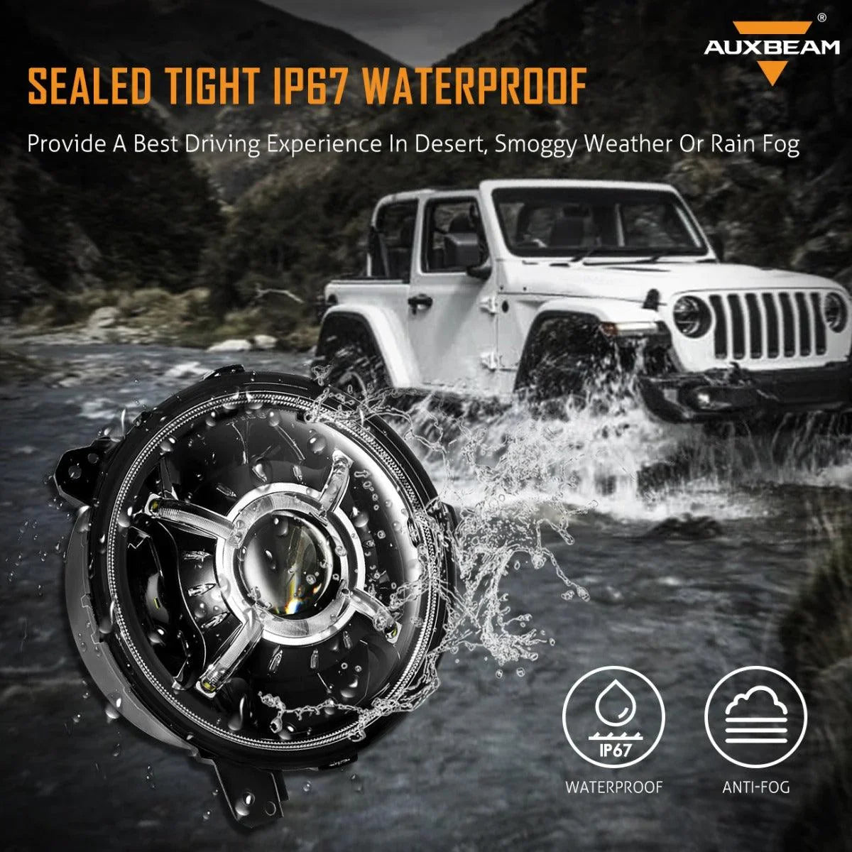 Auxbeam 9'' Round 100W LED light for 2018-2022 Jeep Wrangler JL, 2019-2022