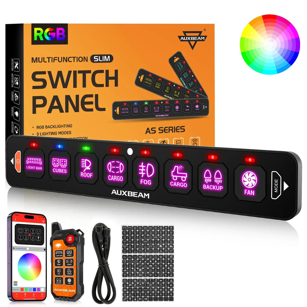 Auxbeam AS Series 4/6/8 Gang RGB Slim Switch Panel with APP&Remote Control