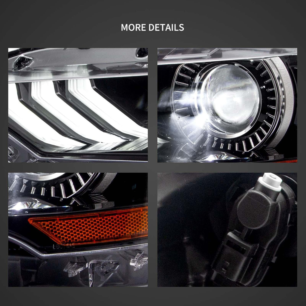 Vland LED Headlight Assembly RGB Dual Beam Projector for 2018-up Ford Mustang