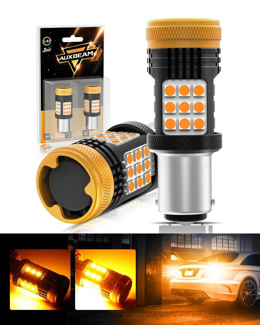 Auxbeam 1157 BAY15D 1156 BA15S BAU15S White Amber Red No Hyper Flash LED Turn