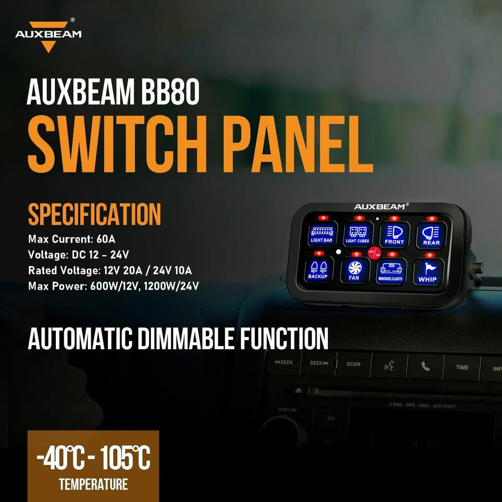 Single Series 8 Gang (BB80) LED Switch Panel Kit Automatic Dimmable Universal(Two-Sided Outlet) Blue