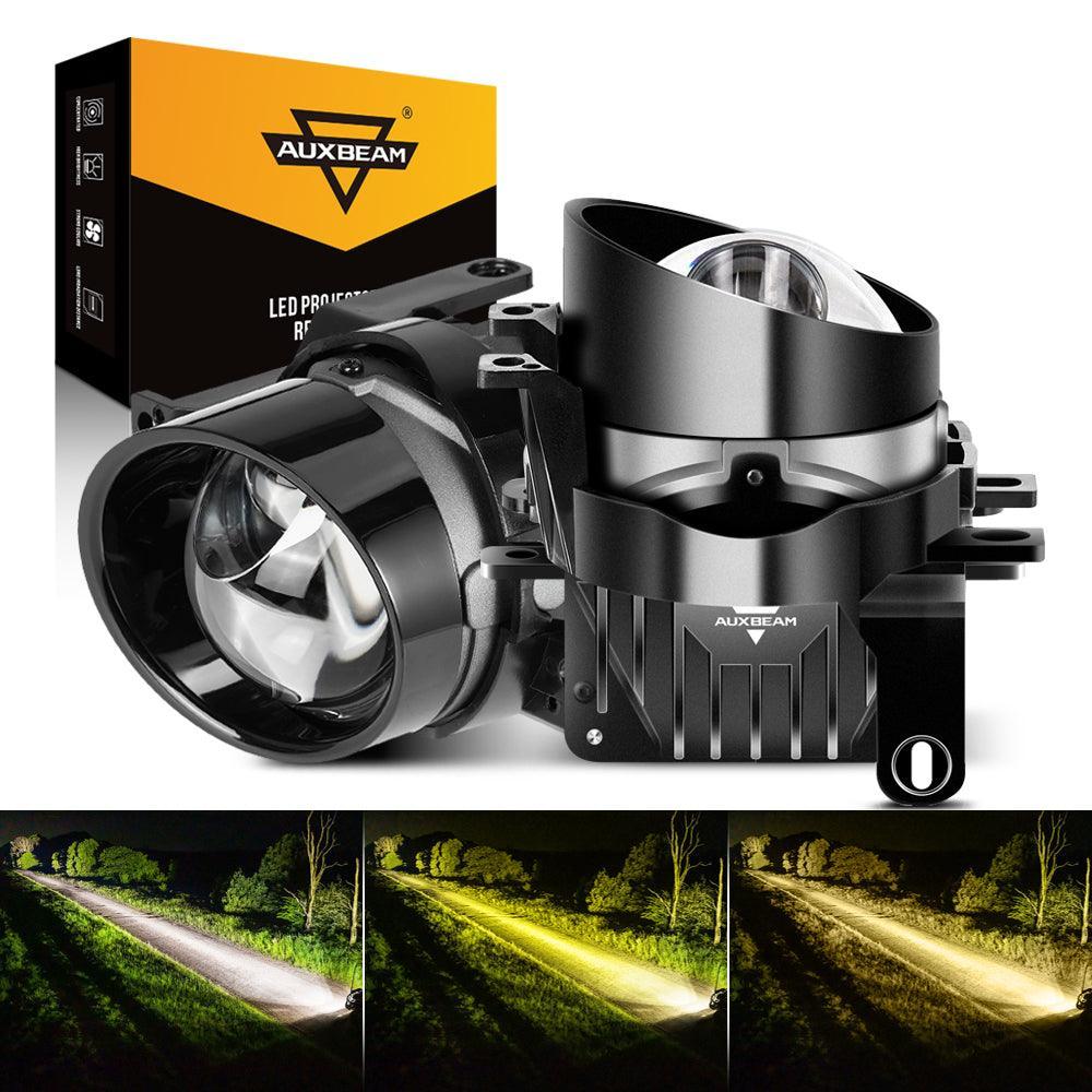Auxbeam 3 Inch 104W Bi-LED Projector Lens Fog Light 3-Colors for Toyota/Honda