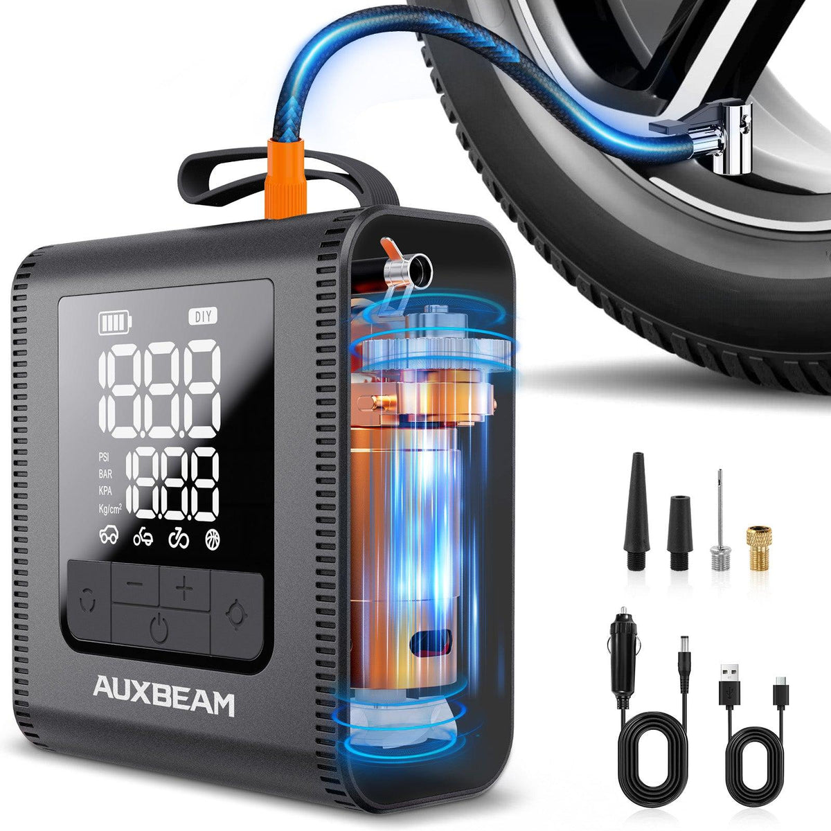Auxbeam Model-H4 PRO 19mm Cylinder Portable Car Tire Inflator Air Compressor