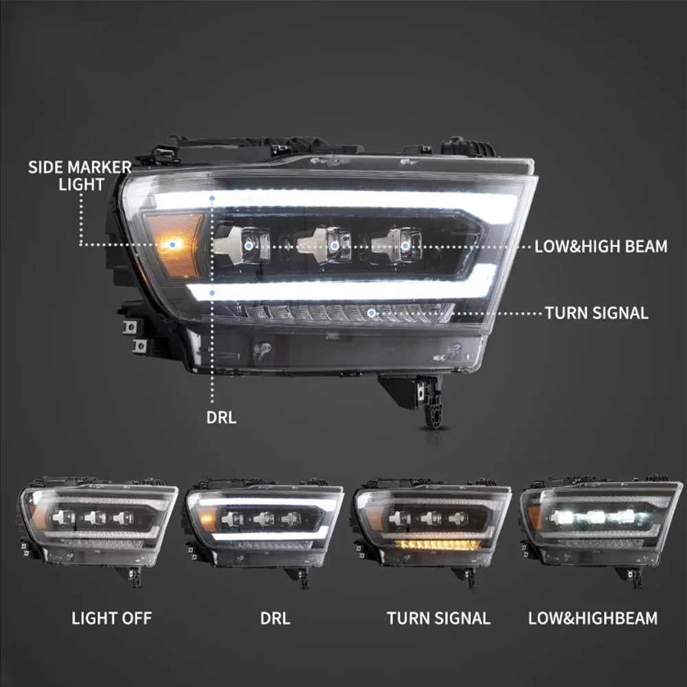 Vland LED Matrix Projector Headlights for 2019-2024 Dodge Ram 1500 5th Gen (DT)