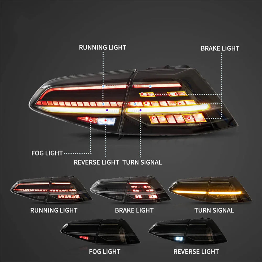 Vland LED Tail Light Assembly for 2013-2021 Volkswagen Golf MK7 MK7.5 Hatchback