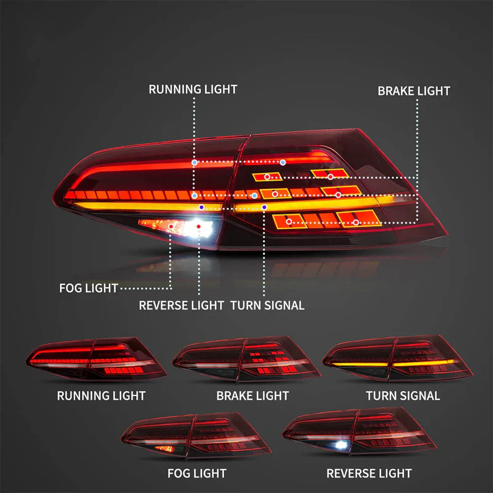 Vland LED Tail Light Assembly for 2013-2021 Volkswagen Golf MK7 MK7.5 Hatchback