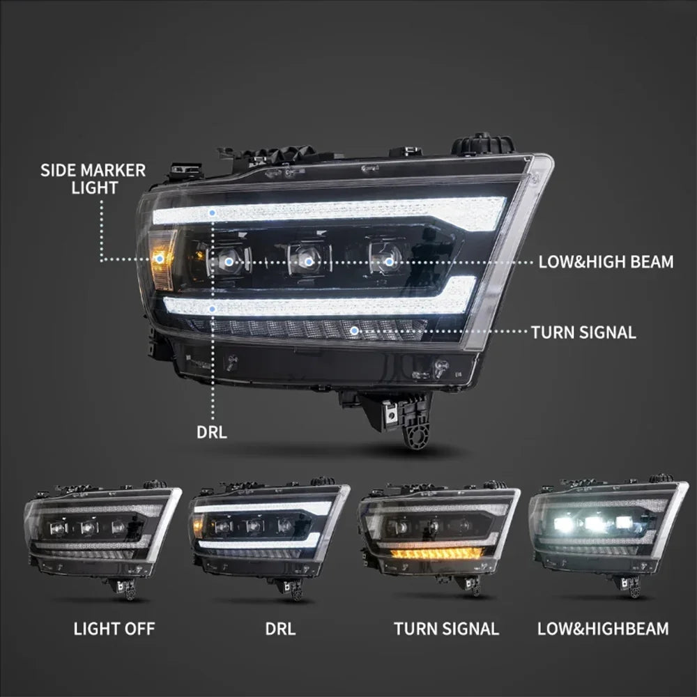 Vland LED Matrix Projector Headlights for 2019-2024 Dodge Ram 1500 5th Gen (DT)