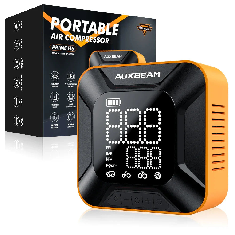 Auxbeam Model-H6 28mm Cylinder Portable Car Tire Inflator Air Compressor Pump