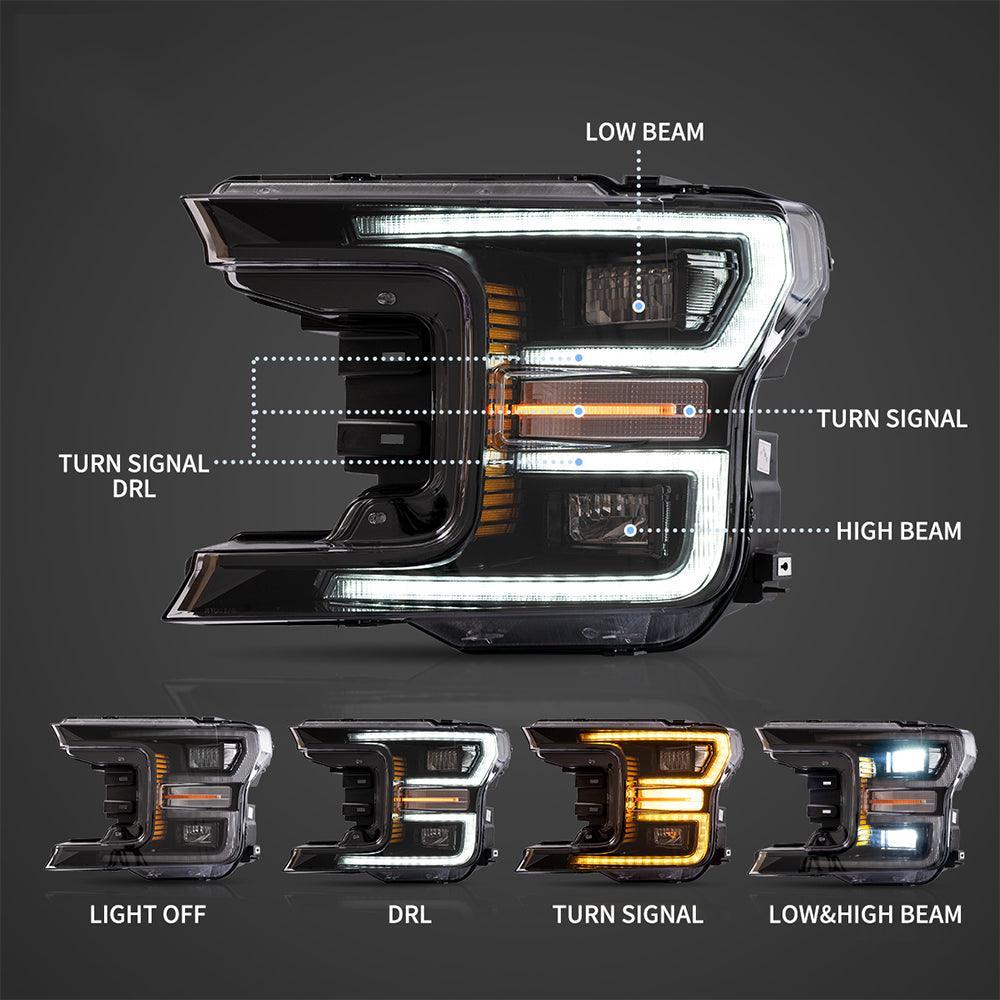 Vland LED Headlight Assembly Dual Beam for 2018-2020 Ford F150 13th Gen