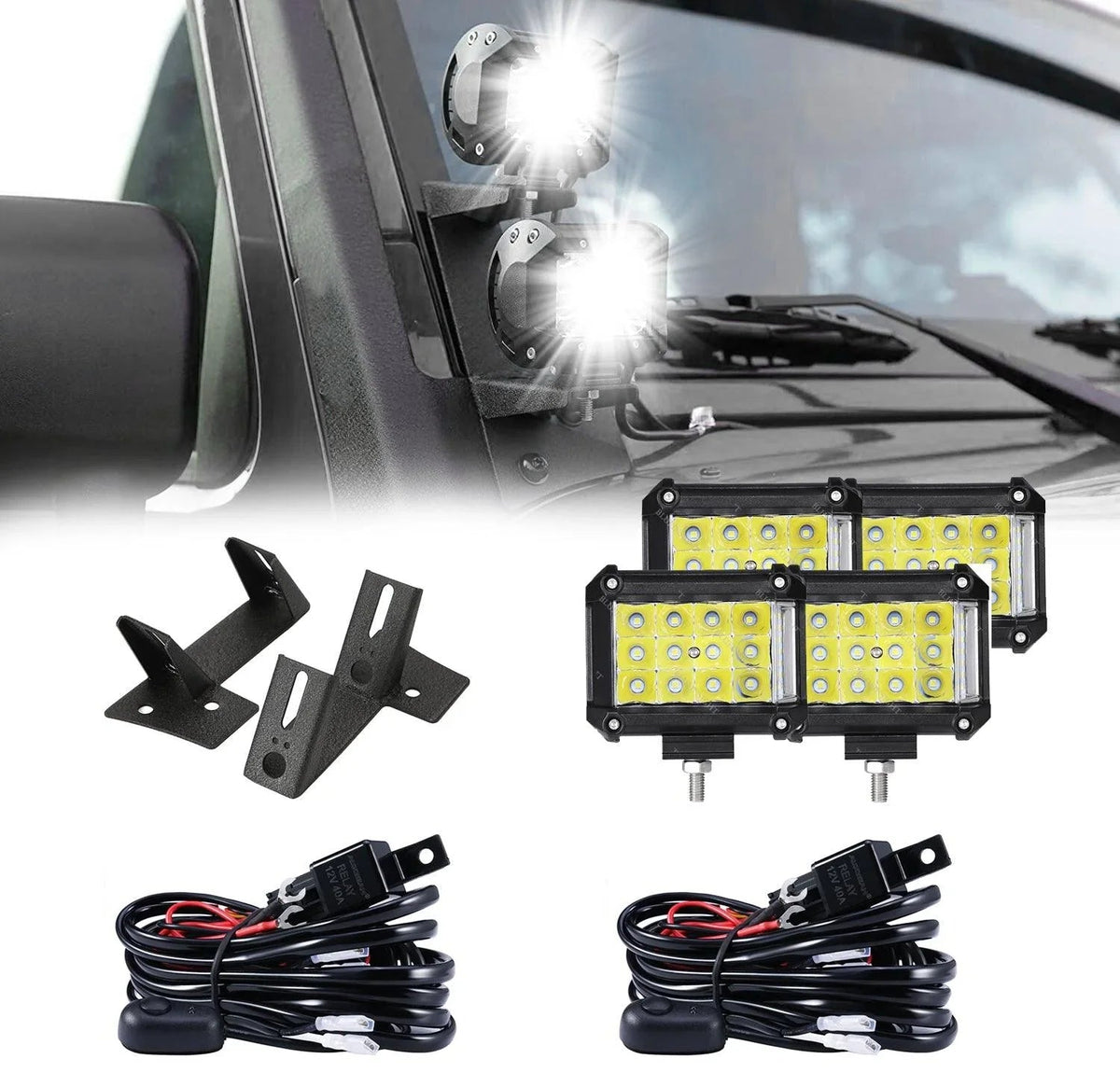 Auxbeam 4pcs 4" LED PODS Combo Beam for Jeep Wrangler JK 2DR/4DR 2007~2017