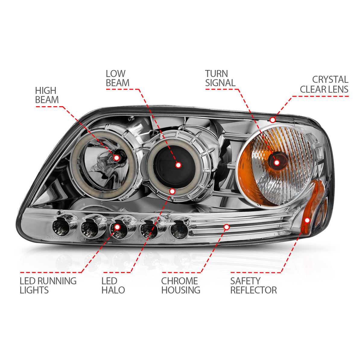 1997-2002 Ford Expedition / 1997-2003 Ford F-150 / 2004 Ford F-150 Projector Headlight Set W/Halo