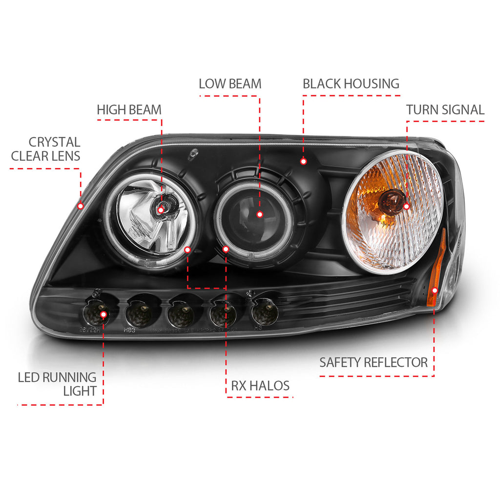 1997-2002 Ford Expedition / 1997-2003 Ford F-150 / 2004 Ford F-150 Projector Headlight Set W/Halo