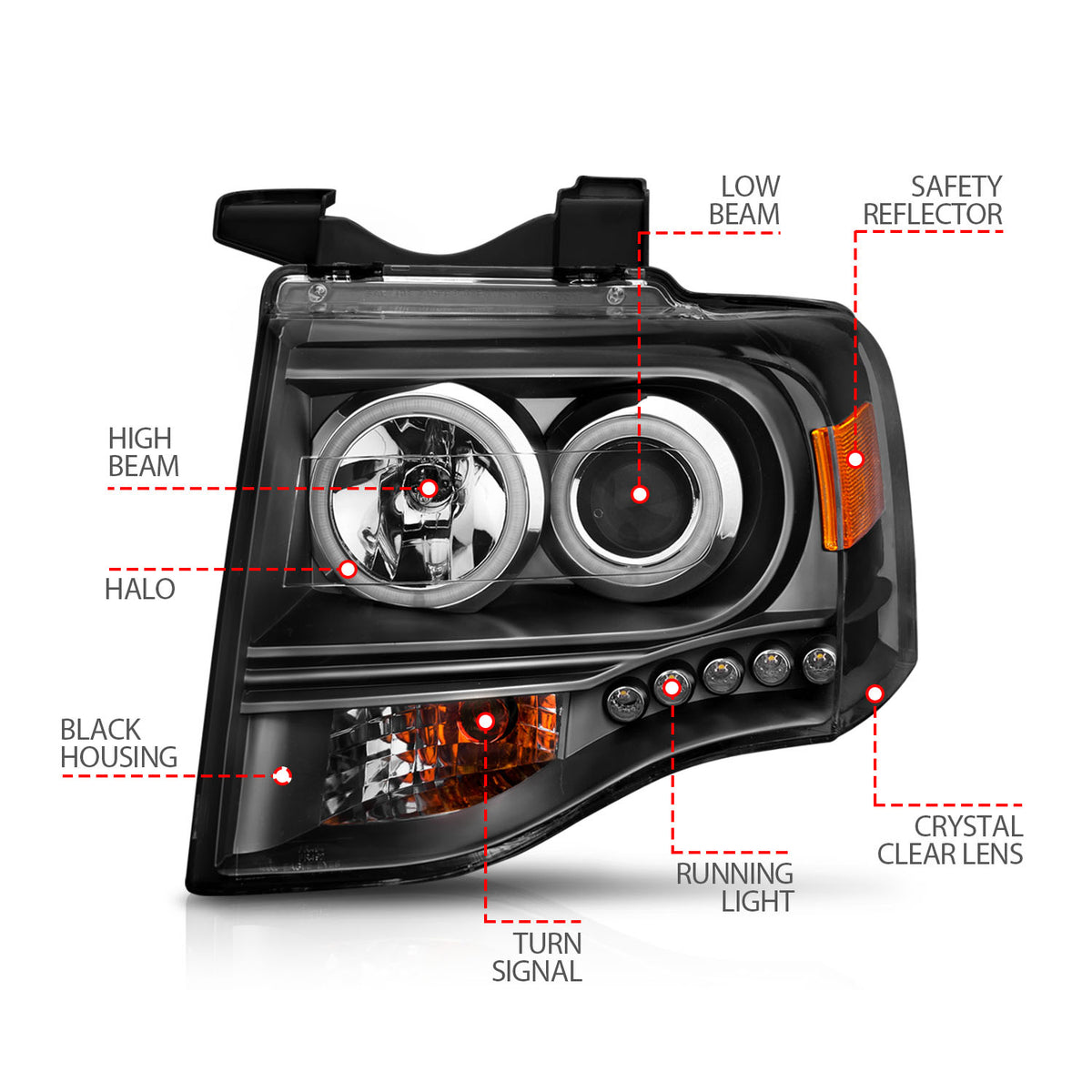 2007-2014 Ford Expedition Projector Headlight Set W/Halo