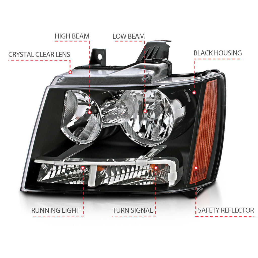 2007-2013 Chevrolet Avalanche / 2014 Chevrolet Suburban / 2007-2014 Chevrolet Tahoe Crystal Headlights