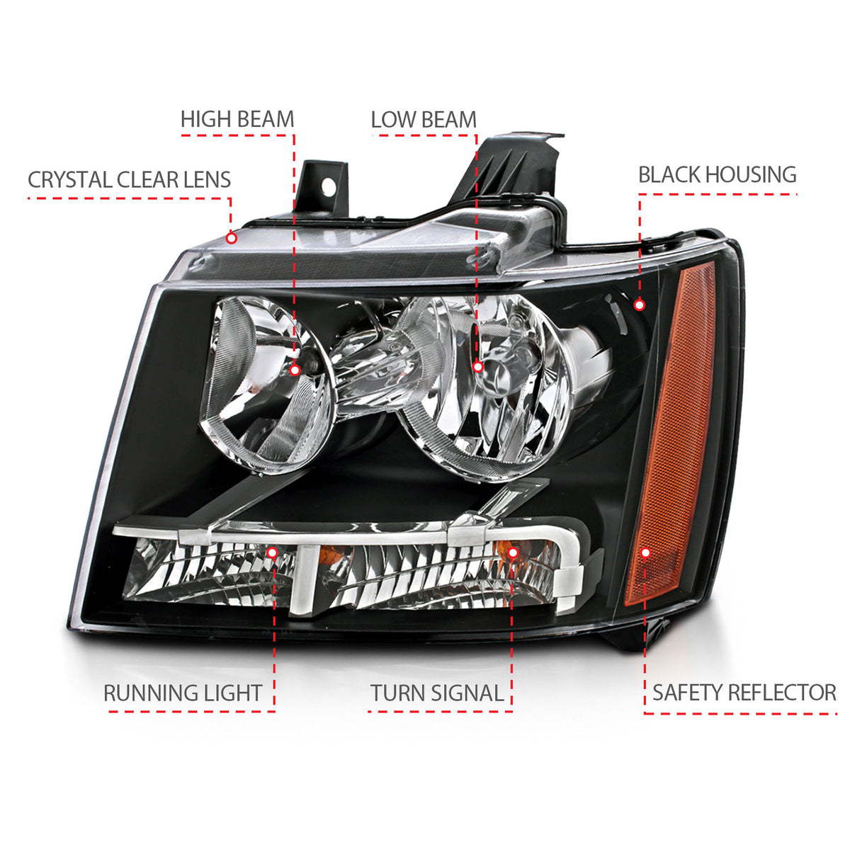 2007-2013 Chevrolet Avalanche / 2014 Chevrolet Suburban / 2007-2014 Chevrolet Tahoe Crystal Headlights