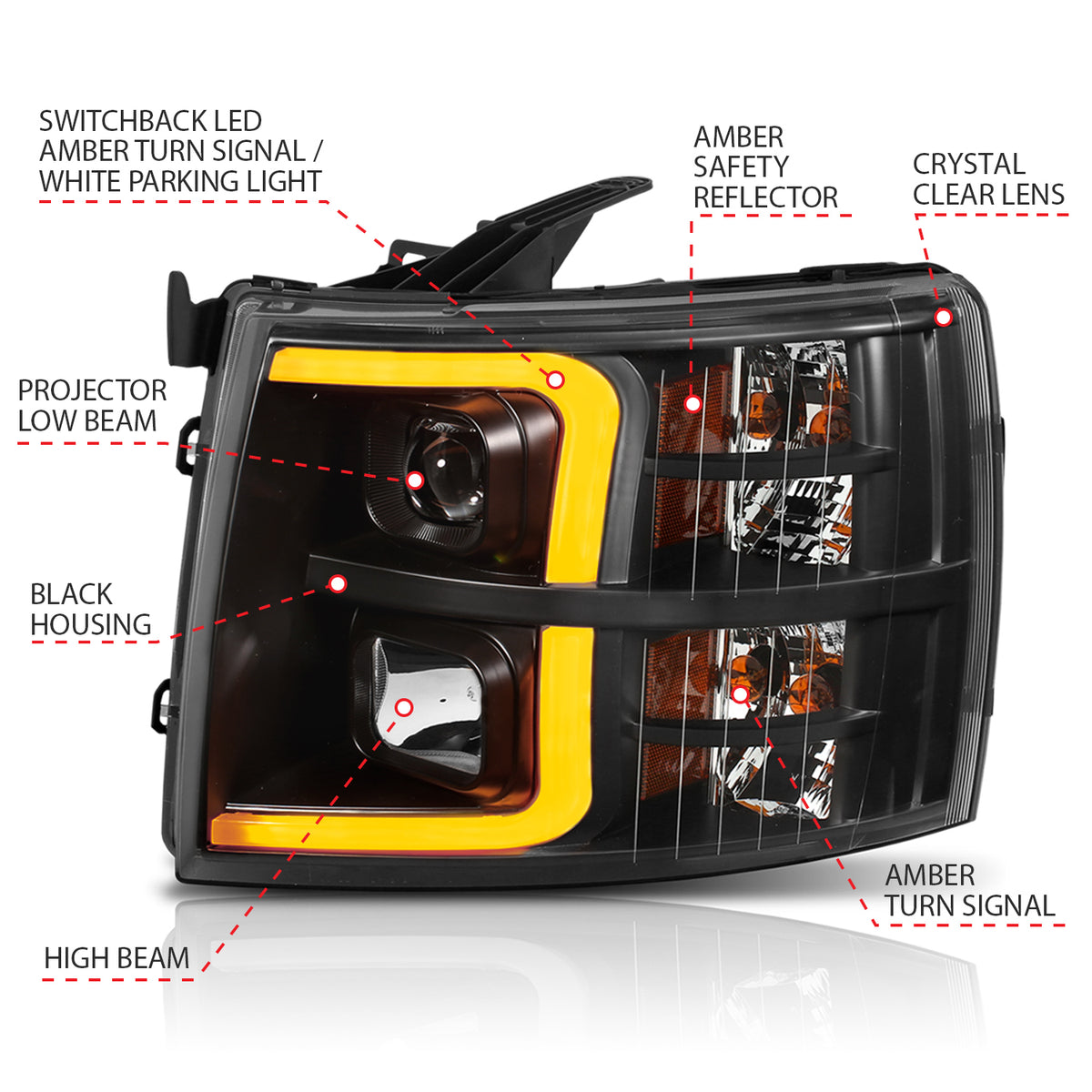 2007-2013 Chevrolet Silverado (Not for Bodystyle) / 2007-2014 Chevrolet Silverado / 2007-2014 Chevrolet Silverado (Not for Bodystyle) Projector Headlights