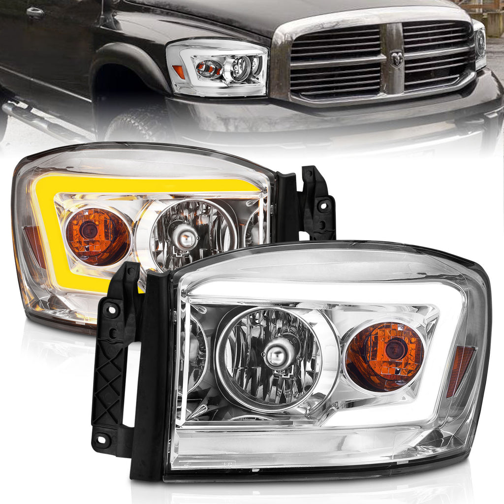 2006-2008 Dodge Ram CRYSTAL HEADLIGHT W/ LIGHT BAR SWITCHBACK CHROME HOUSING CLEAR LENS