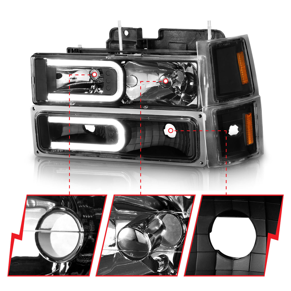 1992-1994 Chevrolet Blazer / 1994-1998 Chevrolet C1500 / 1994-1999 Chevrolet C1500 Suburban Crystal Headlight