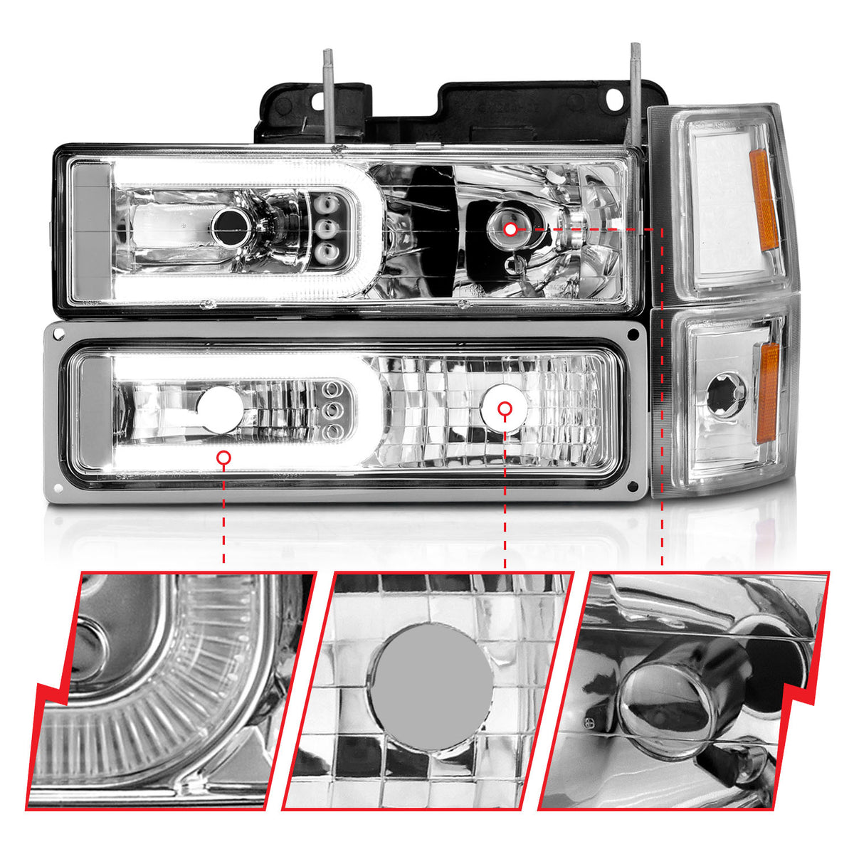 1992-1994 Chevrolet Blazer / 1994-1998 Chevrolet C1500 / 1994-1999 Chevrolet C1500 Suburban Crystal Headlight