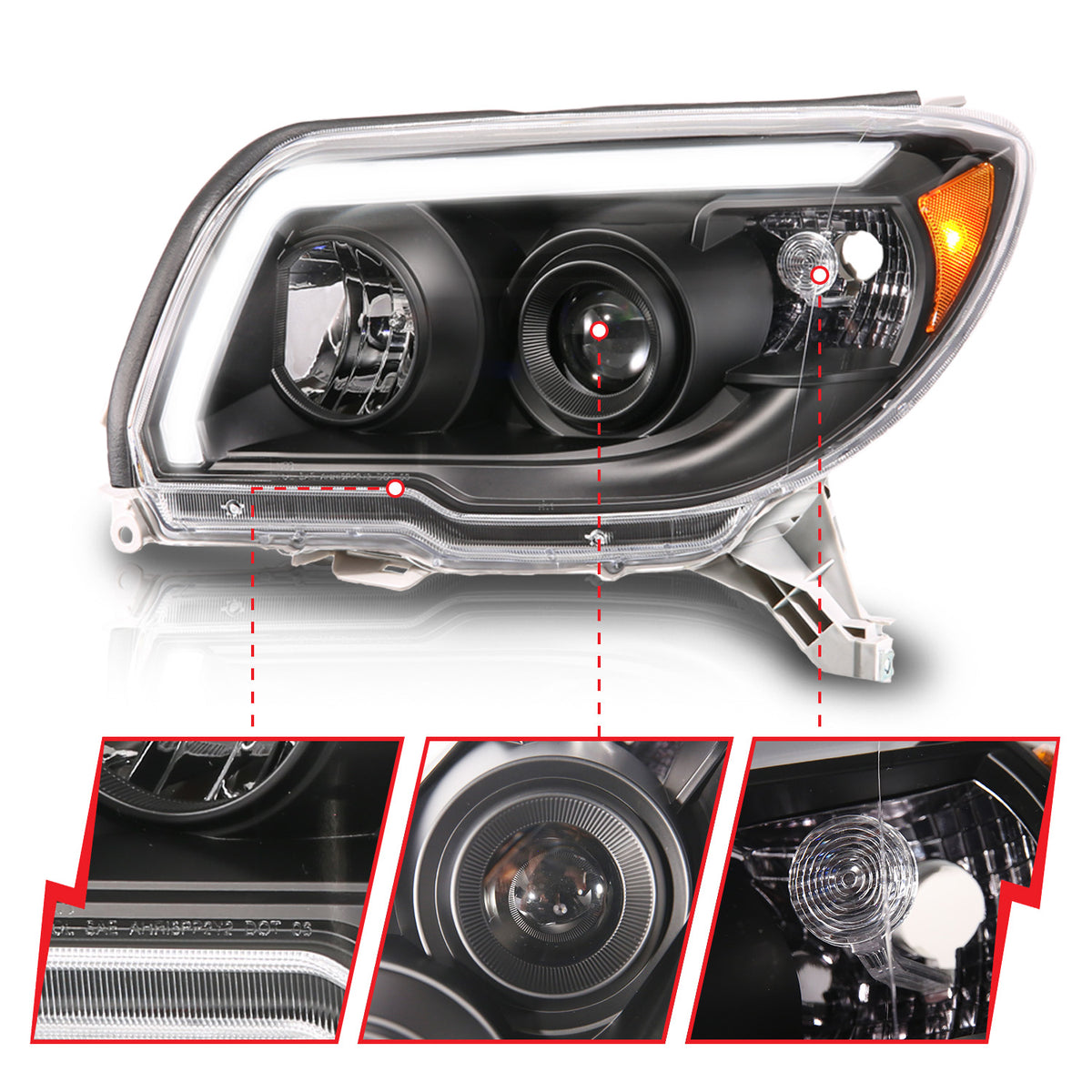2006-2009 Toyota 4Runner LED Bar Projector Black Headlight