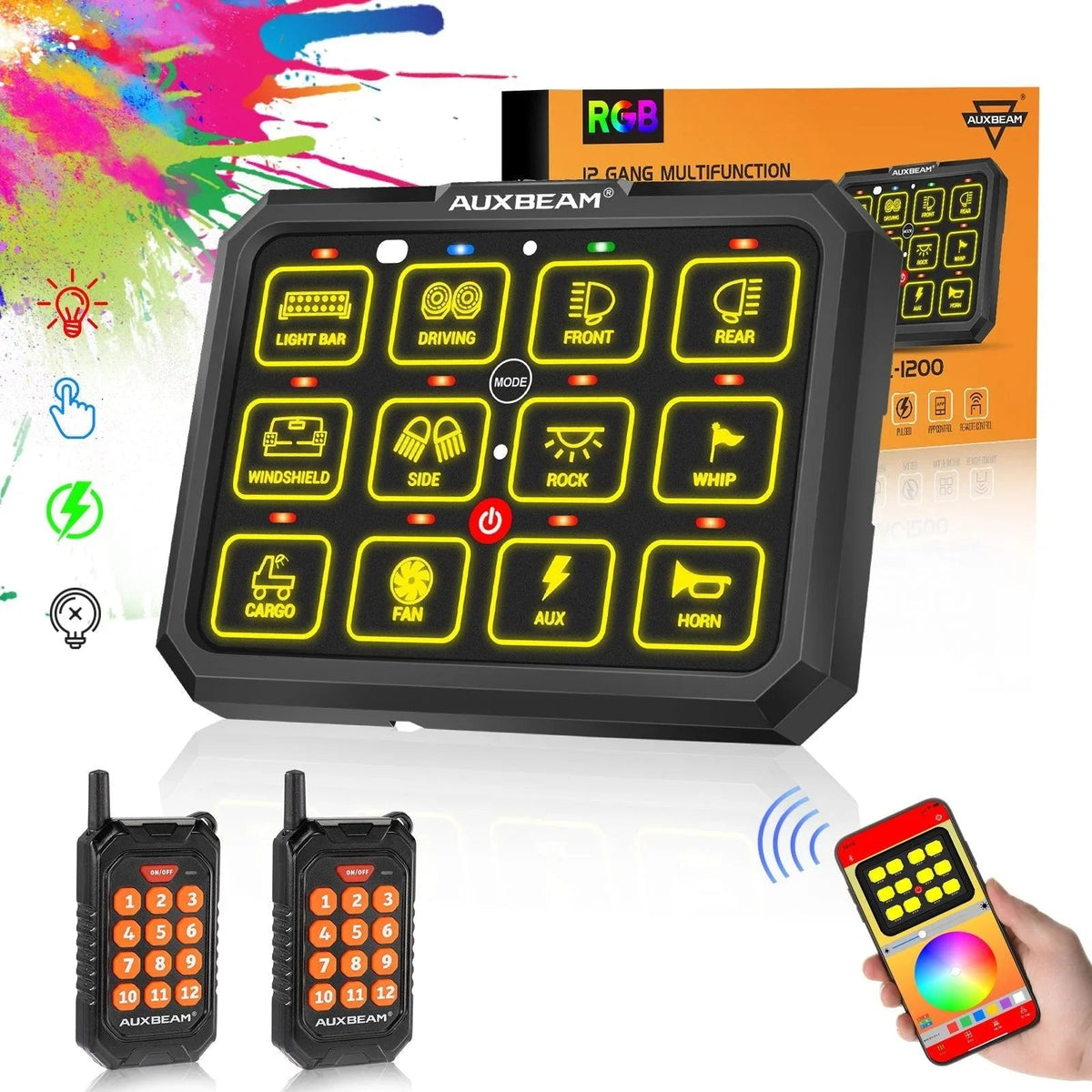 Auxbeam AC Series 8/12 Gang RGB Switch Panel with APP&Remote Control
