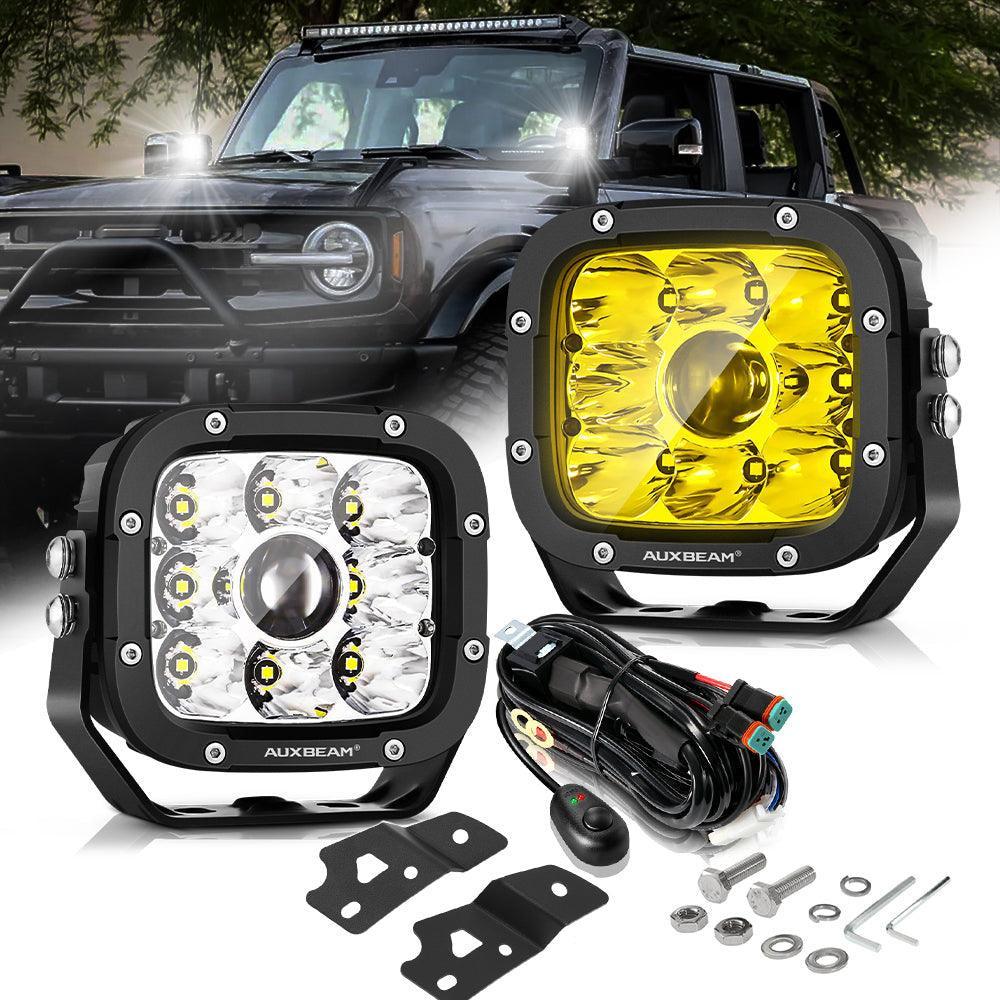 5 Inch 110W White/Amber LED Driving Lights Pods Light with A-Pillar Mounting Bracket For Ford Bronco 2/4 Door 2021 2022