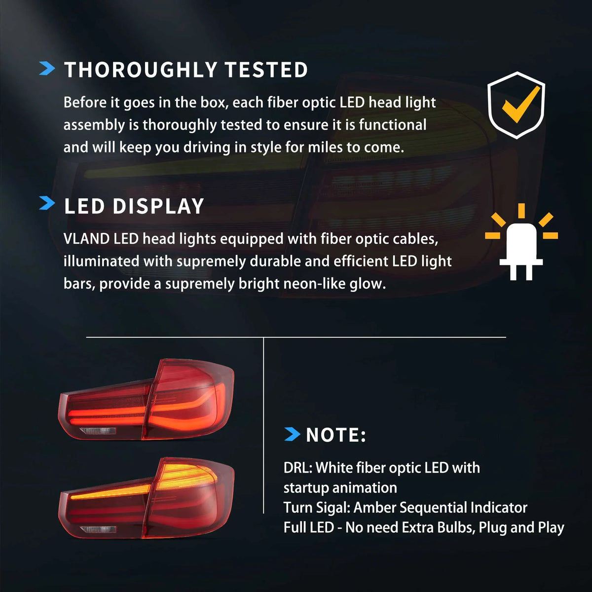 Vland LED Tail Lights Assembly LCl-Style Series for 2012-2019 BMW 3