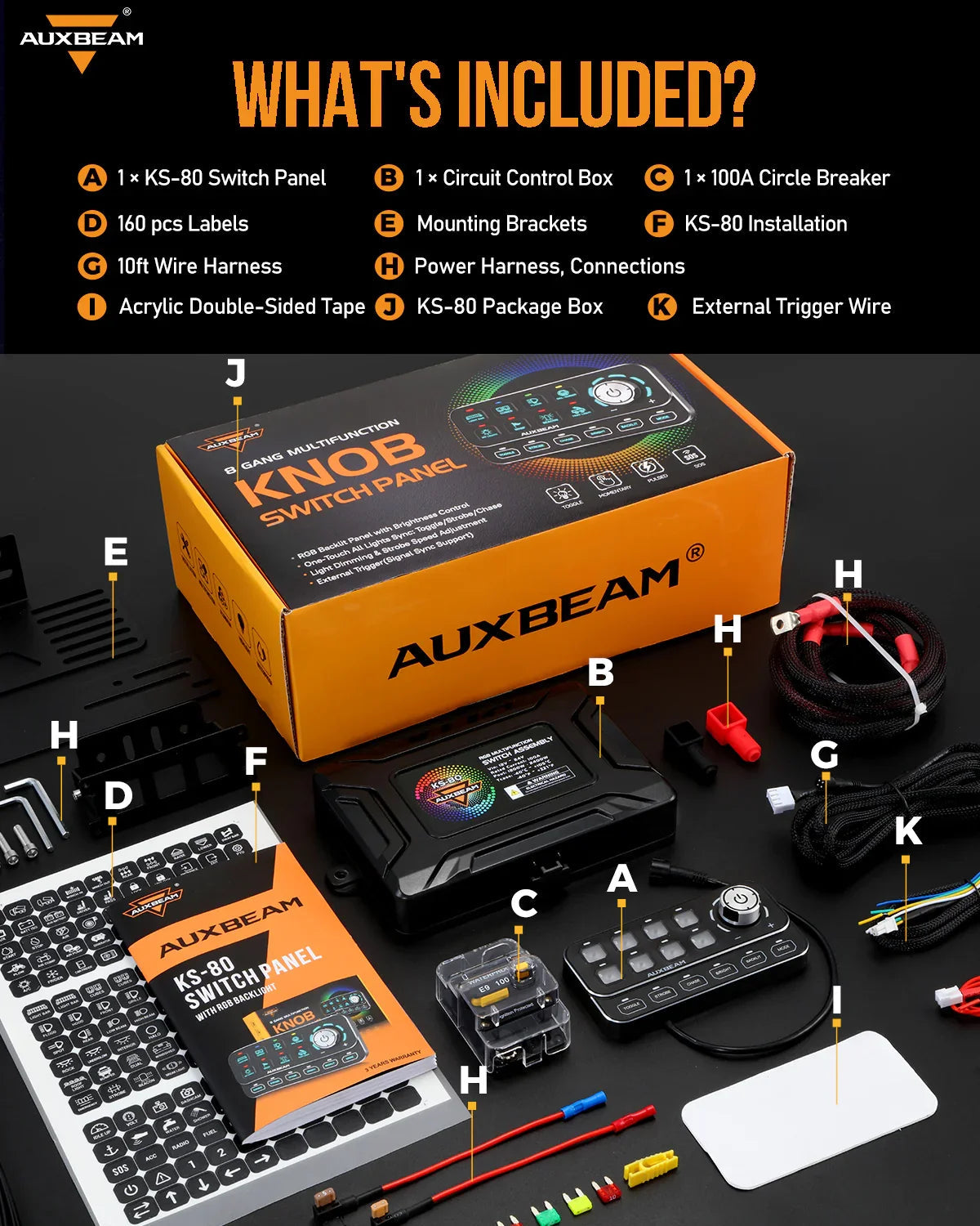 Auxbeam KS-80 Knob RGB Switch Panel MAX 120A