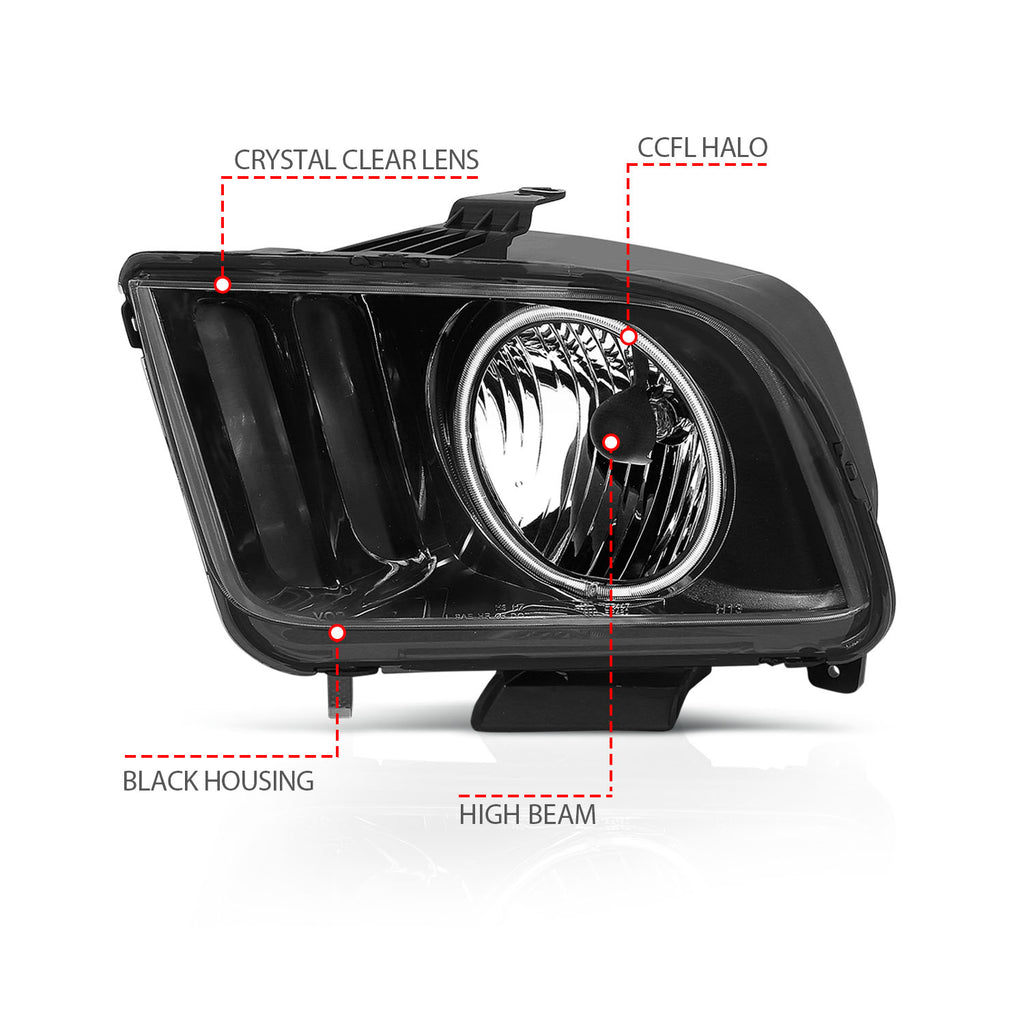 2005-2009 Ford Mustang Crystal Headlight Set W/Halo