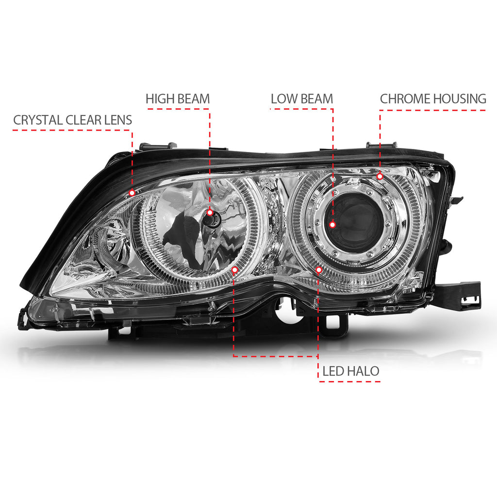 2002-2005 BMW 325i / 2002-2005 BMW 325xi / 2002-2005 BMW 330i Projector Headlight Set W/Halo