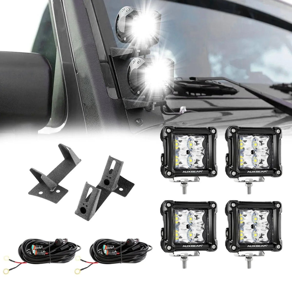 Auxbeam 4pcs 3" SPOT PODS for Jeep Wrangler JK 2DR/4DR 2007~2017