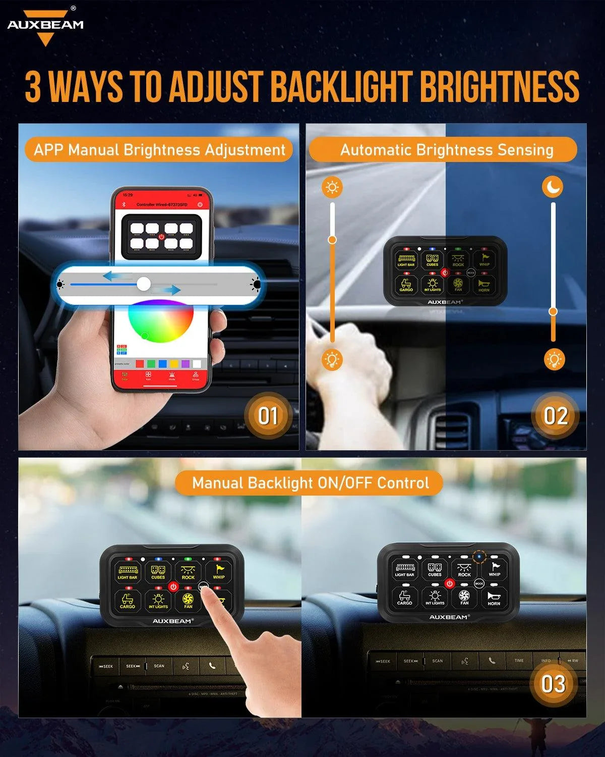 Auxbeam AR-800 RGB Switch Panel with APP+12 Inch 5D-PRO LED Light Bar