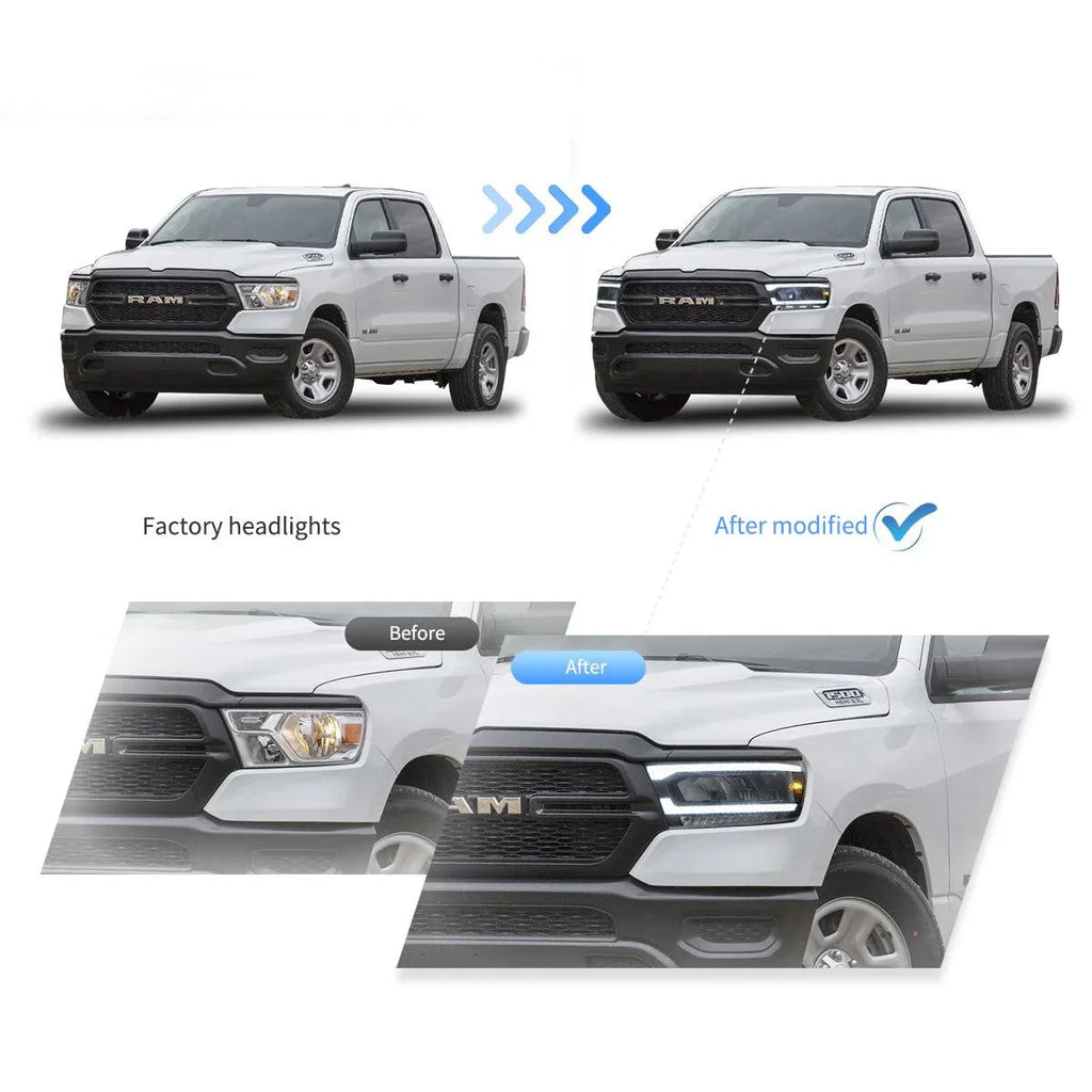 Vland LED Headlight Reflection for 2019-2023 Dodge Ram 1500 5th Gen (DT)