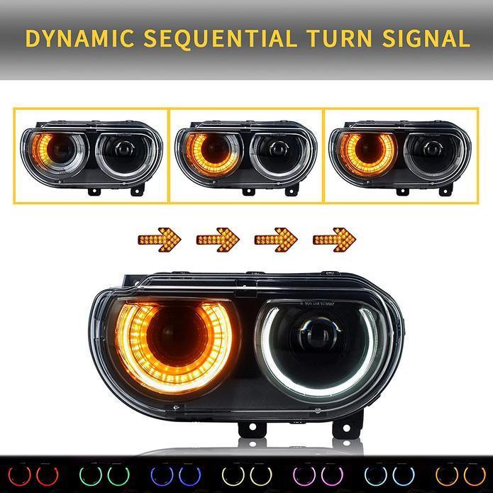 Vland LED Headlight Assembly for 2008-2014 Dodge Challenger 3rd Gen Pre-Facelift