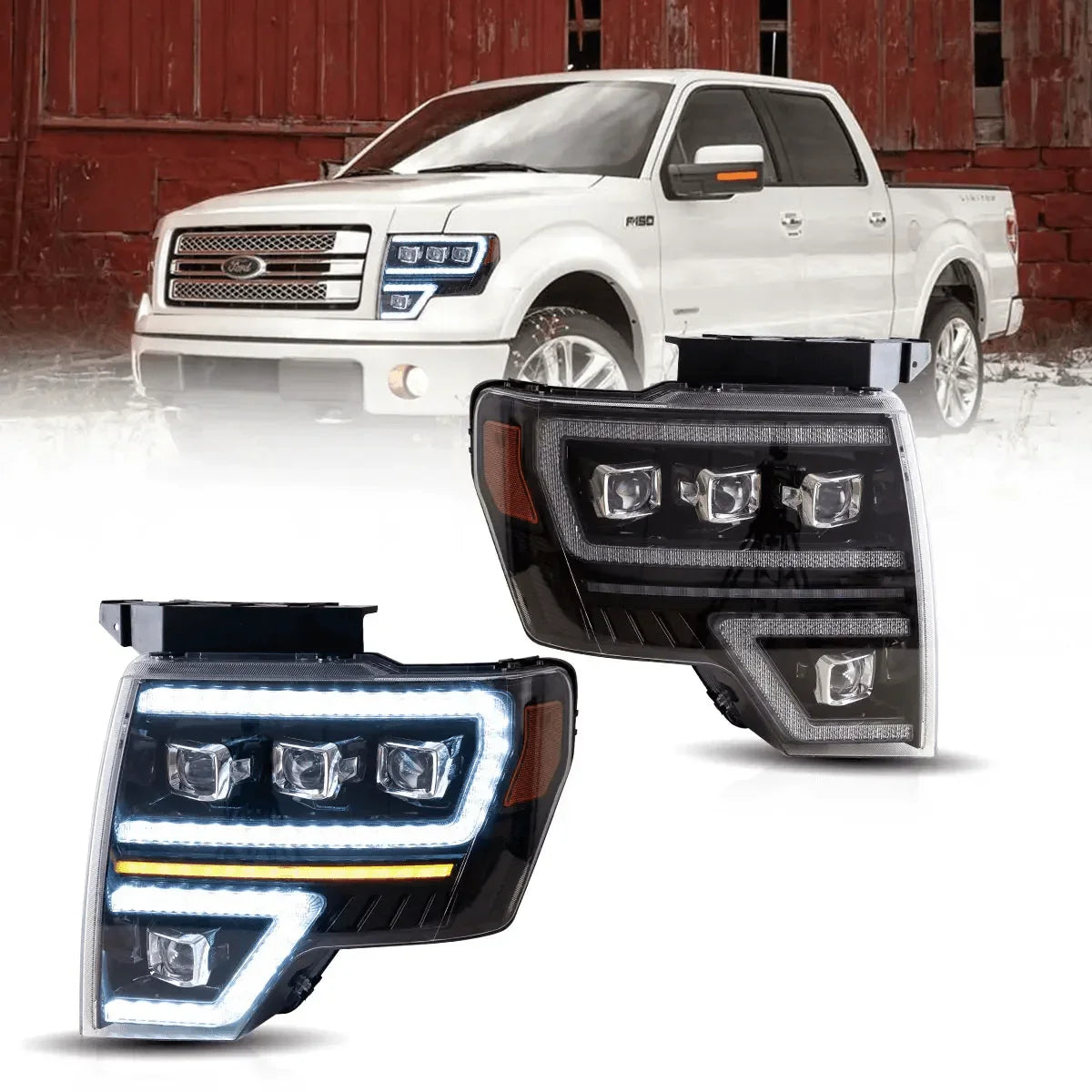 Vland LED Headlight Assembly Matrix Projector for 2009-2014 Ford F150 12th Gen