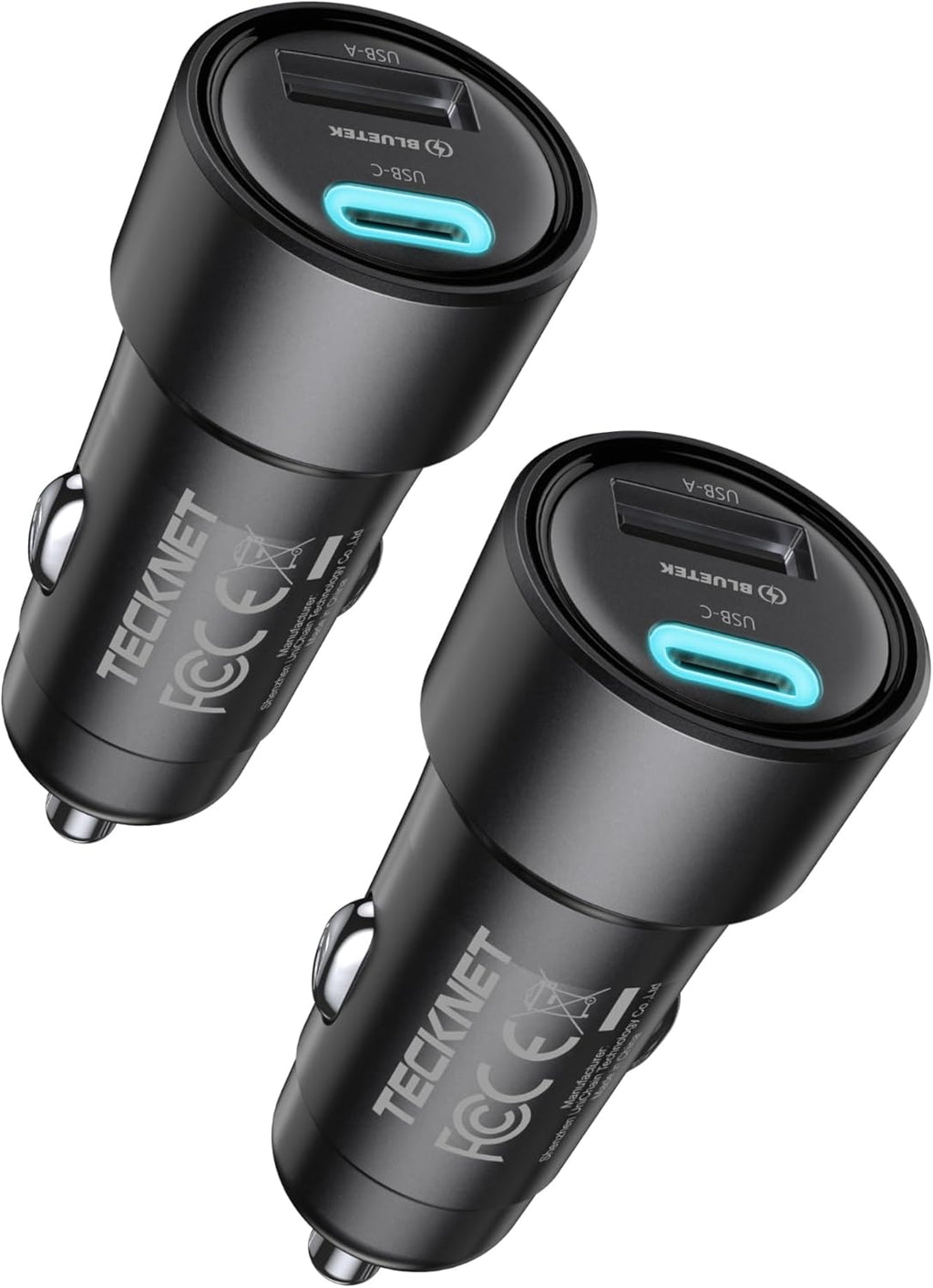 TECKNET 48W 2-Port Fast Car Charger [2-Pack] - USB-C PD 30W & USB-A QC 18W